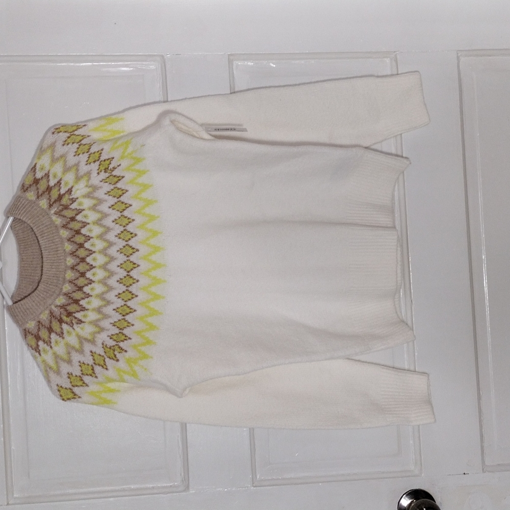 Amazon essentials Crew Neck Sweater Womens XS White and Lime